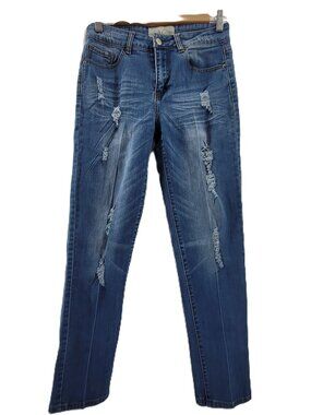 Lucky & Blessed Jeans Women's 6 Blue Distressed Straight Stretch Denim L&B